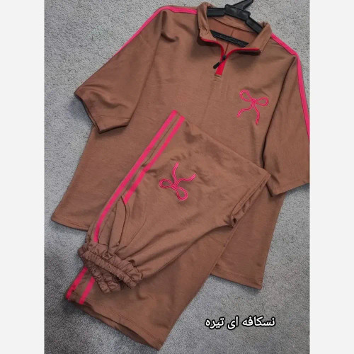 ست تیشرت و شلوار نخی زنانه فری سایز تا 46 طرح نواری کیفیت بالا