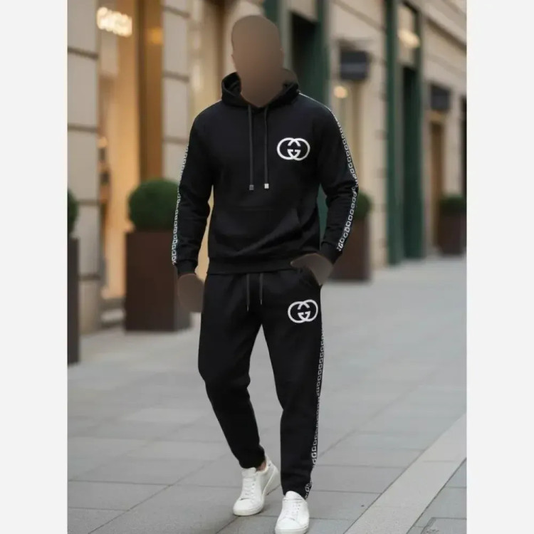 ست هودی و شلوار اسپرت زنانه و مردانه گوچی مدل بگ گلکسی پنبه فری سایز تا 50 مشکی