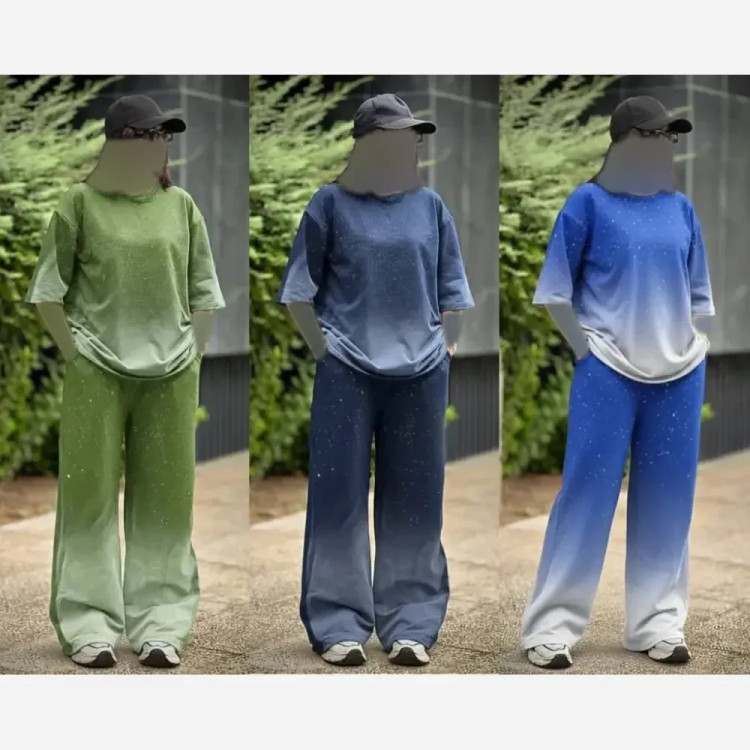 ست تیشرت شلوار کهکشان گلکسی نخ پنبه فری سایز زنانه | رنگبندی متنوع | شیک و با کیفیت