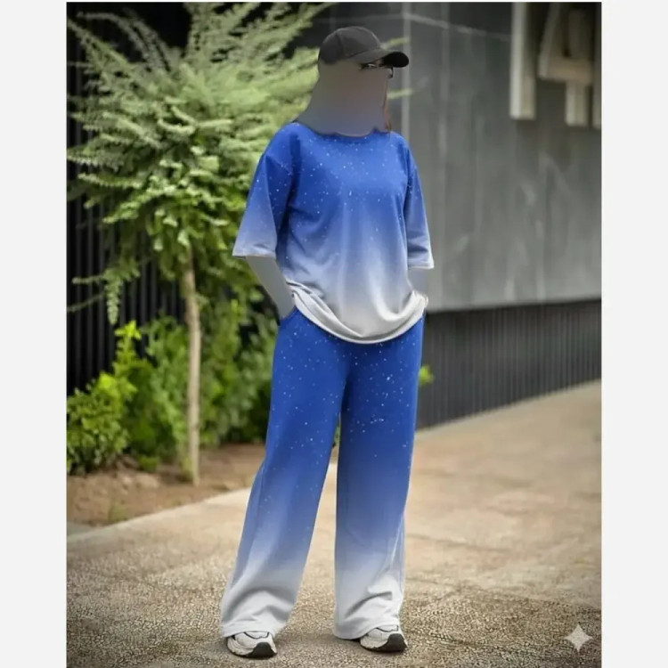 ست تیشرت شلوار کهکشان گلکسی نخ پنبه فری سایز زنانه | رنگبندی متنوع | شیک و با کیفیت