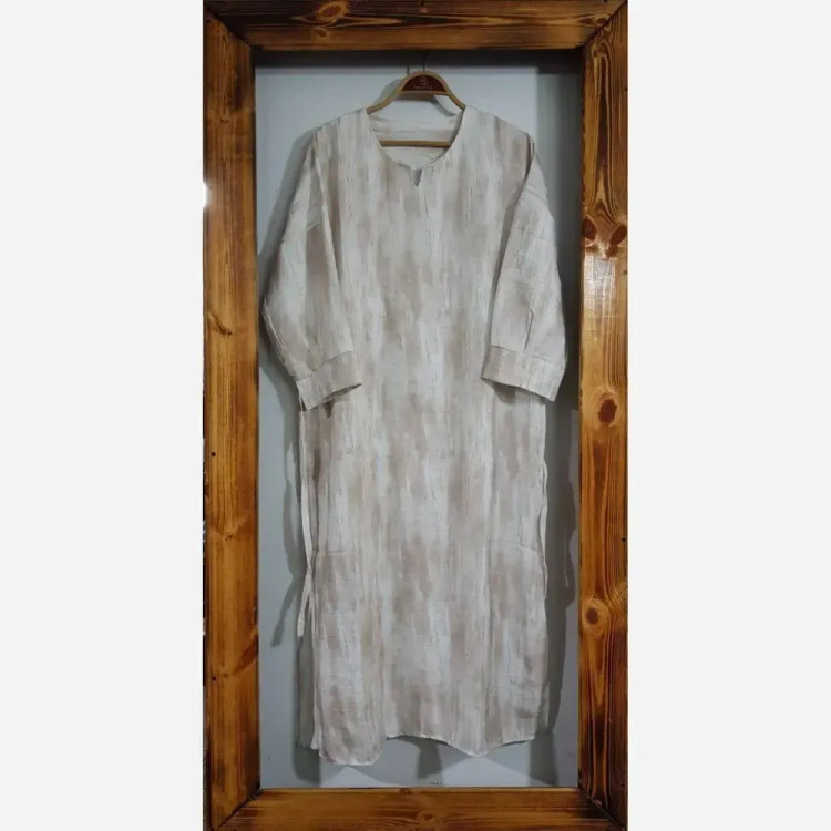 پیراهن یقه کوبایی زنانه فری سایز صوفیا گازوییلی شیری قد 120