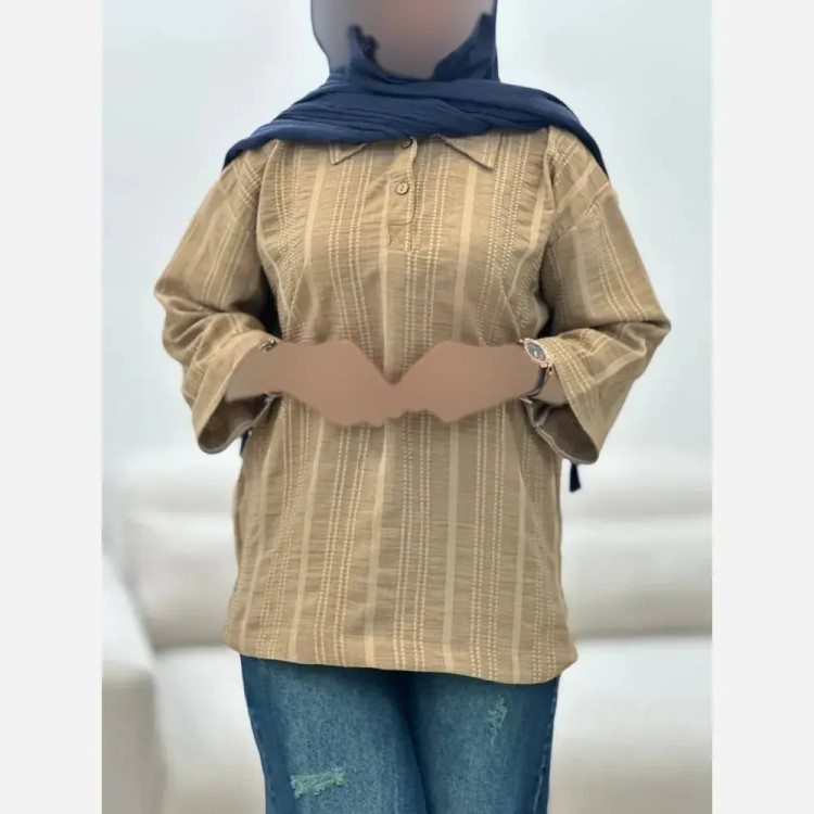 تونیک کوک دوزی شانتون فری سایز زنانه نسکافه ای شیری