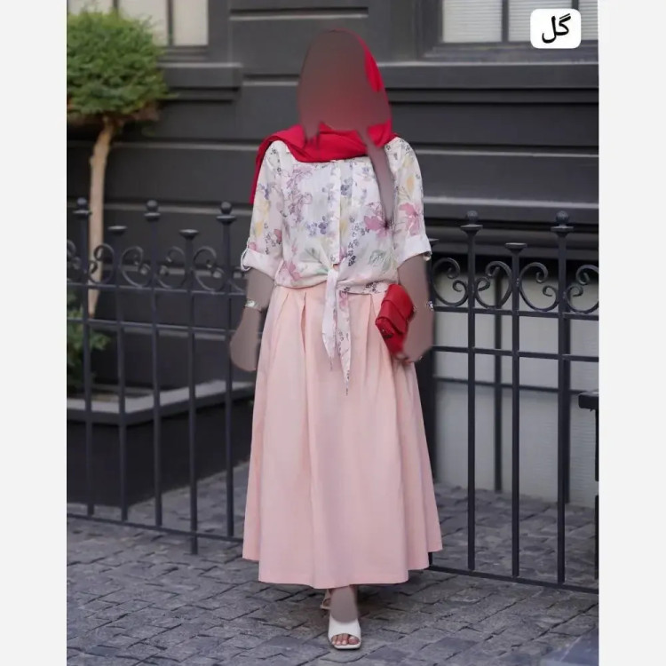 شومیز گره ای لینن پفکی وال اسلب فری سایز زنانه صورتی سبز گل