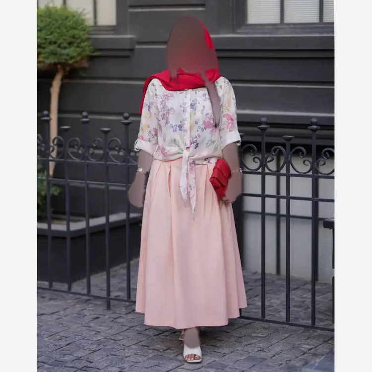 شومیز گره ای لینن پفکی وال اسلب فری سایز زنانه صورتی سبز گل