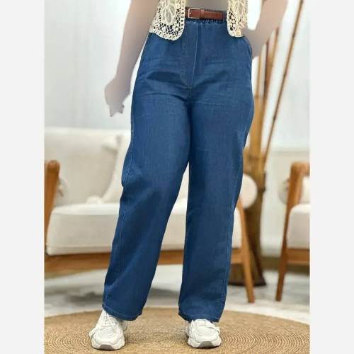 شلوار نیم بگ کاغذی جین اصل زنانه در رنگ های تیره و روشن، سایز 38 تا 44