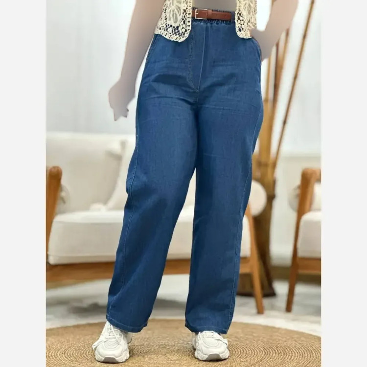 شلوار نیم بگ کاغذی جین اصل زنانه در رنگ های تیره و روشن، سایز 38 تا 44