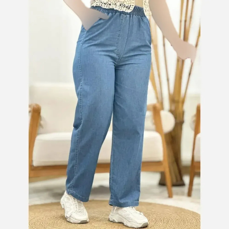 شلوار نیم بگ کاغذی جین اصل زنانه در رنگ های تیره و روشن، سایز 38 تا 44