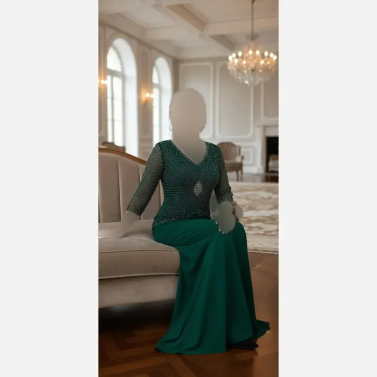 پیراهن مجلسی ماکسی سایزبزرگ روناک جدید زنانه سایزبندی 44 تا 54 قد 150 تور لمه ترک نگین مروارید مشکی سبز