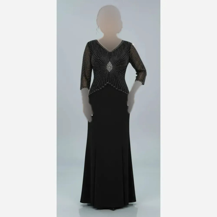 پیراهن مجلسی ماکسی سایزبزرگ روناک جدید زنانه سایزبندی 44 تا 54 قد 150 تور لمه ترک نگین مروارید مشکی سبز