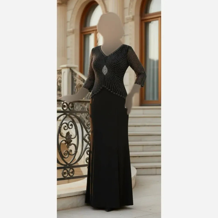 پیراهن مجلسی ماکسی سایزبزرگ روناک جدید زنانه سایزبندی 44 تا 54 قد 150 تور لمه ترک نگین مروارید مشکی سبز