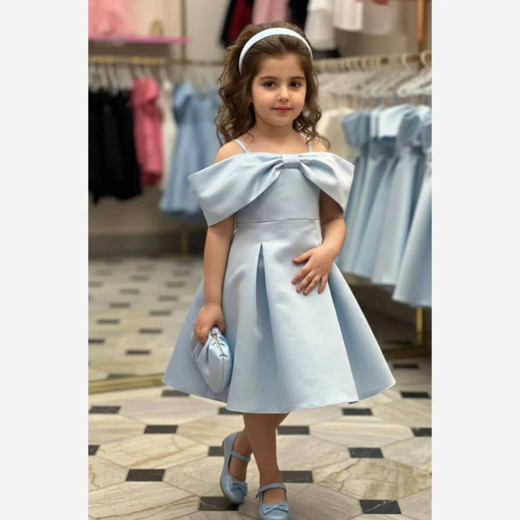 پیراهن دخترانه نازی ساتن درجه یک سایزبندی 5 تا 13 سال مشکی کله غازی سفید آبی