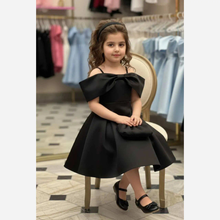 پیراهن دخترانه نازی ساتن درجه یک سایزبندی 5 تا 13 سال مشکی کله غازی سفید آبی