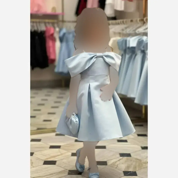 پیراهن دخترانه نازی ساتن درجه یک سایزبندی 5 تا 13 سال مشکی کله غازی سفید آبی