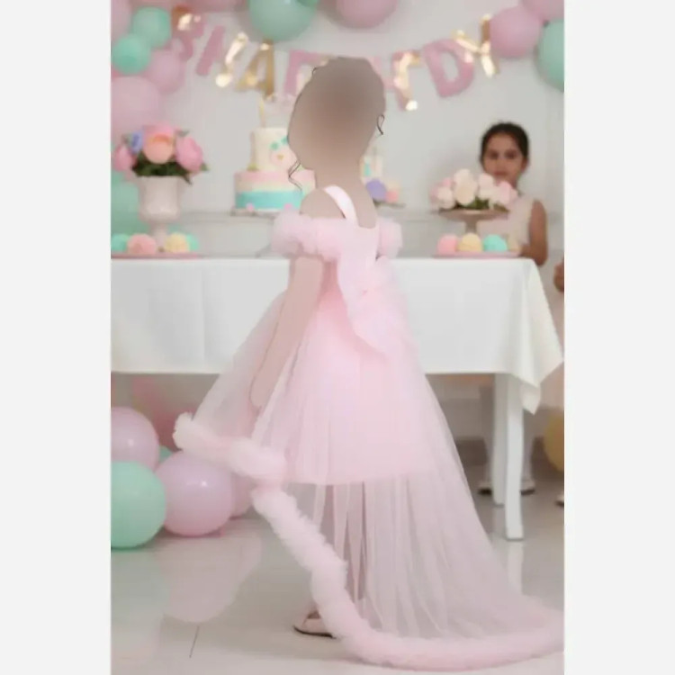 لباس پرنسسی دخترانه سایزبندی 4 تا 12 سال تور صورتی بنفش نباتی آبی فنر دار