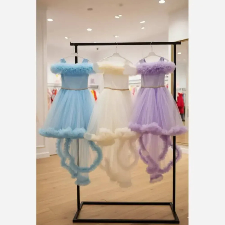 لباس پرنسسی دخترانه سایزبندی 4 تا 12 سال تور صورتی بنفش نباتی آبی فنر دار