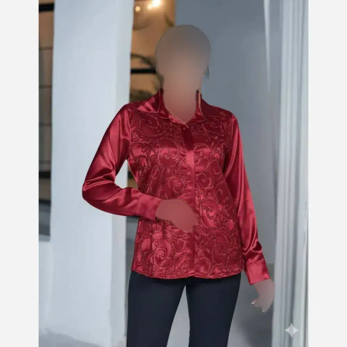 شومیز مجلسی الیکا ساتن فرانسه و دانتل خارجی سایزبندی 40 تا 50 رنگ قرمز سبز قد 70