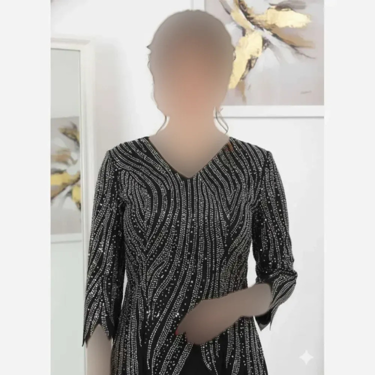 ماکسی نگینی دلبر سایزبزرگ زنانه کرپ حریر سایزبندی 46 تا 52 مشکی یشمی