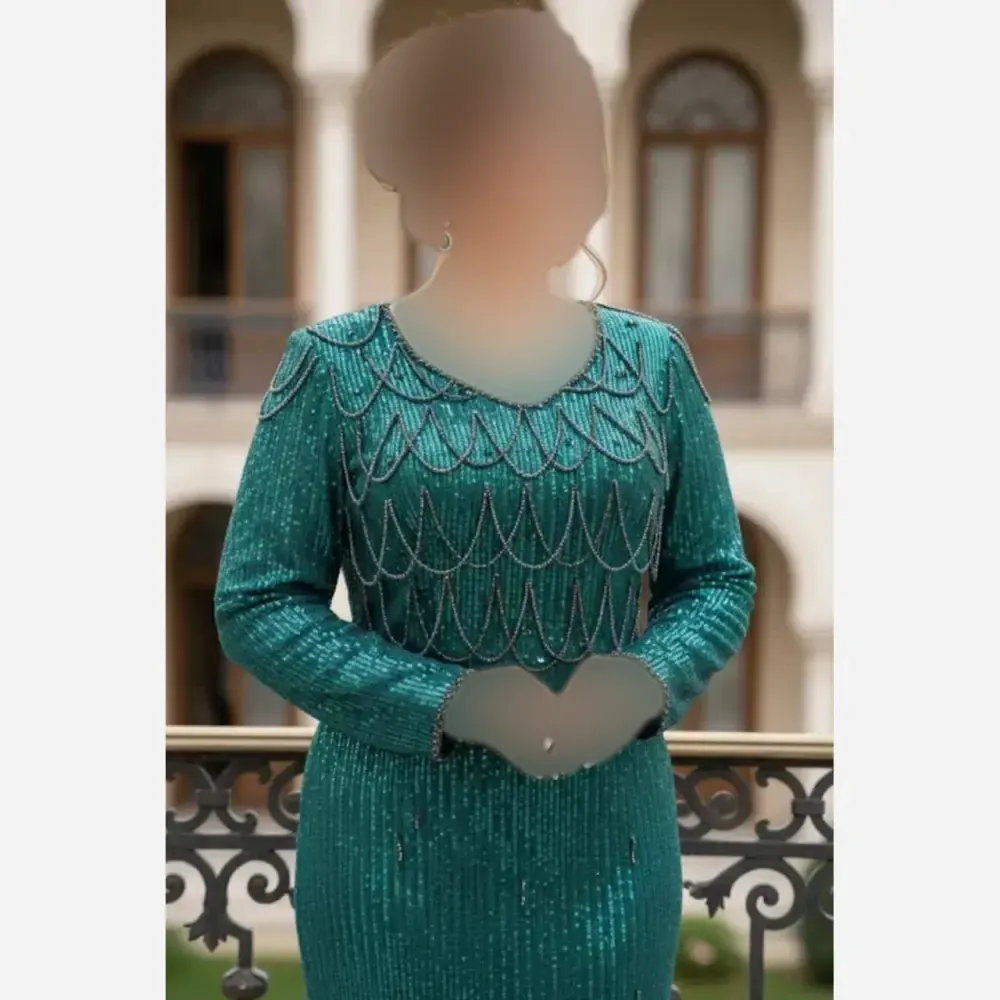 پیراهن میدی زنانه سیما پولک زارا سایزبندی 42 تا 56 قد 110 سانت مشکی سبز سورمه ای