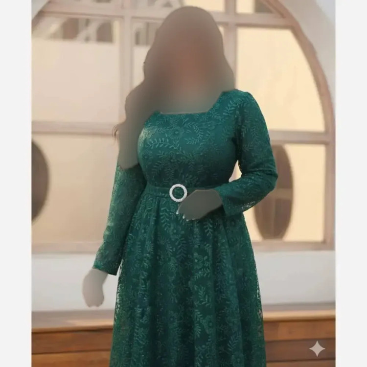 پیراهن پوشیده سایزبزرگ نغمه حریر شاین پفکی قد 155 سایزبندی 50 تا 58