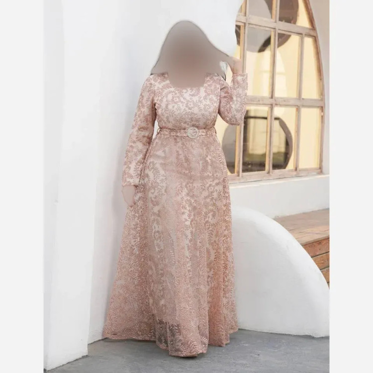 پیراهن پوشیده سایزبزرگ نغمه حریر شاین پفکی قد 155 سایزبندی 50 تا 58