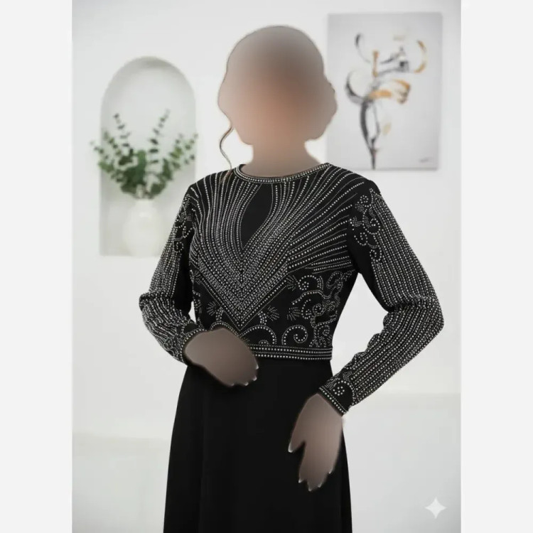 مانتو مجلسی زنانه شهلا کرپ دالقیچ نگین دار قد 150 مشکی سورمه ای سایزبزرگ