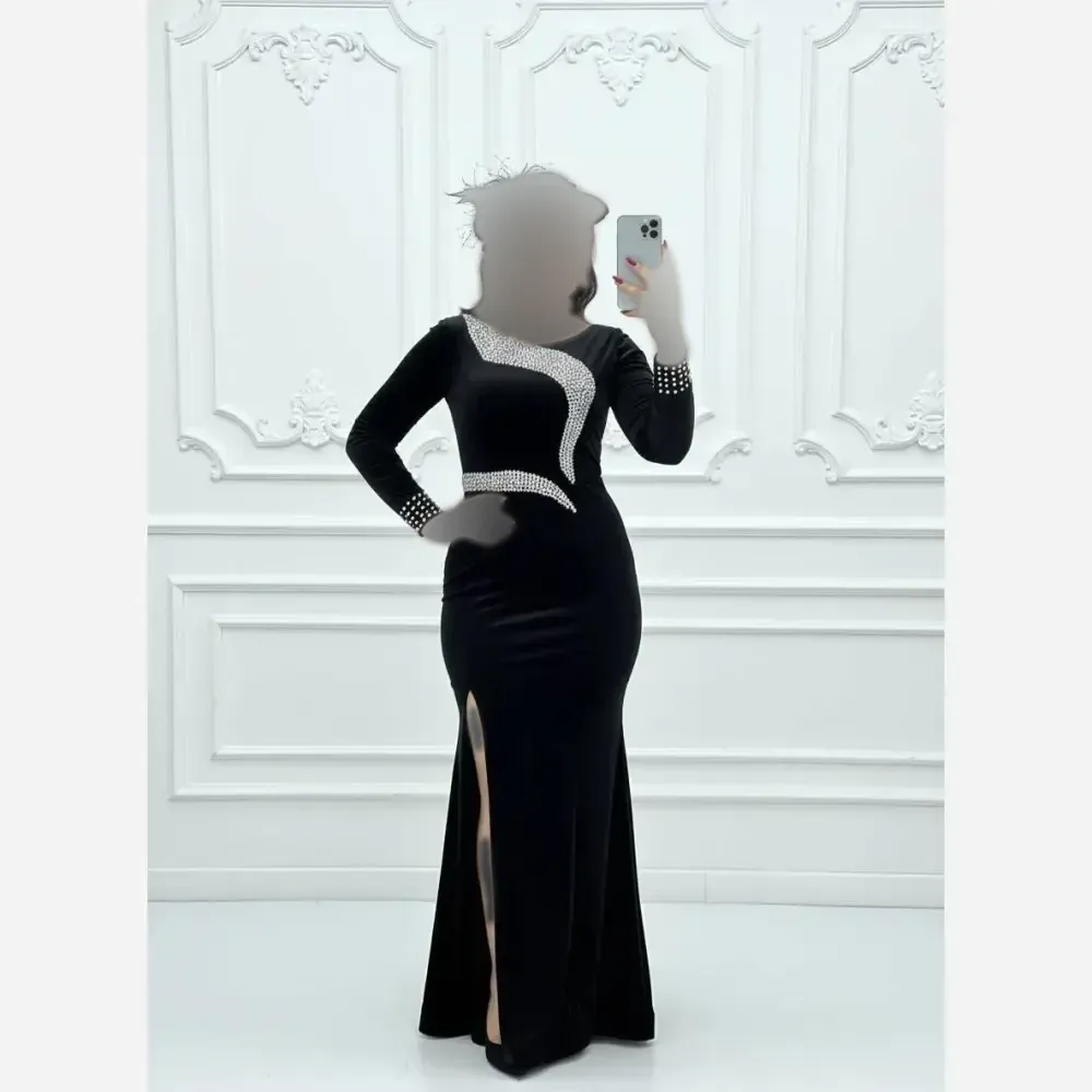 سارینا مخمل قد 150 مشکی سبز سایز 44 تا 54