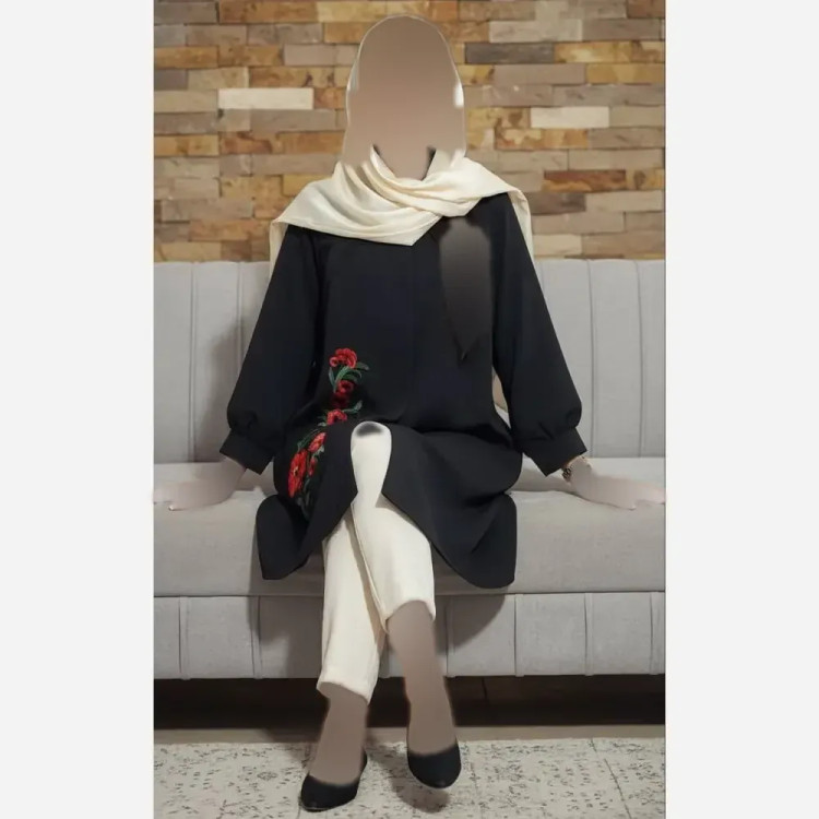 مانتو طرح گل گیس مازراتی سبز و مشکی سایز 1 و 2 قد 90