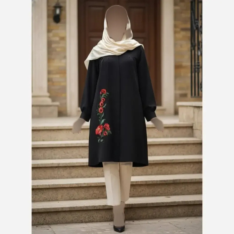 مانتو طرح گل گیس مازراتی سبز و مشکی سایز 1 و 2 قد 90