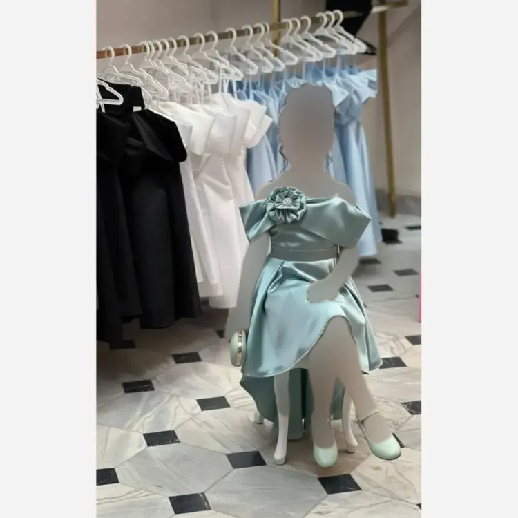 لباس دخترانه الینا ساتن سایزبندی 5 تا 13 سال مشکی پاستیلی آبی سفید