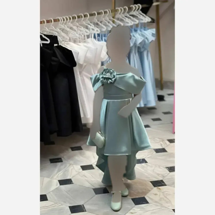 لباس دخترانه الینا ساتن سایزبندی 5 تا 13 سال مشکی پاستیلی آبی سفید