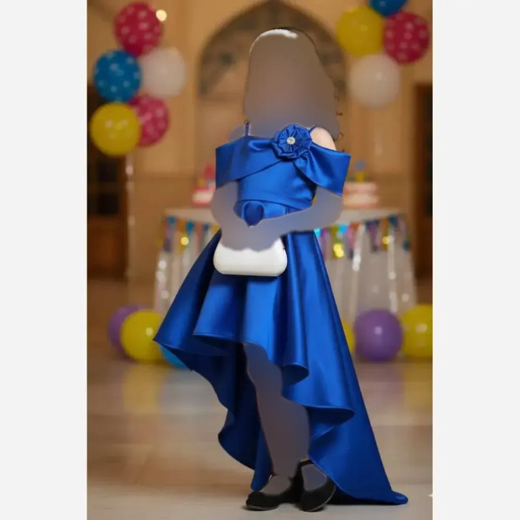 لباس دخترانه الینا ساتن سایزبندی 5 تا 13 سال مشکی پاستیلی آبی سفید