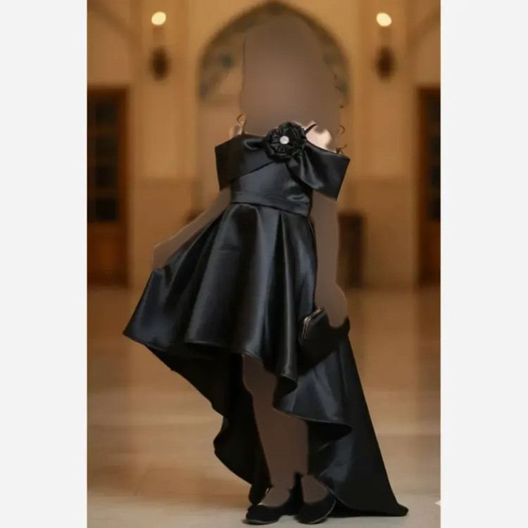 لباس دخترانه الینا ساتن سایزبندی 5 تا 13 سال مشکی پاستیلی آبی سفید