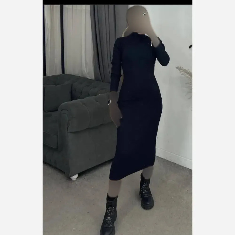 پیراهن بلند یقه اسکی شانیا یقه دوبل فری سایز فانریپ کبریتی اعلا مشکی قد 130