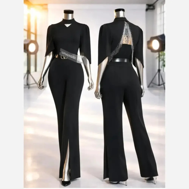 سرهمی مجلسی پشت زنجیری فری سایز غواصی اعلا مشکی قد 140 کمربند دار