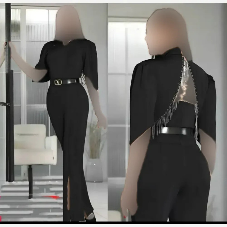 سرهمی مجلسی پشت زنجیری فری سایز غواصی اعلا مشکی قد 140 کمربند دار