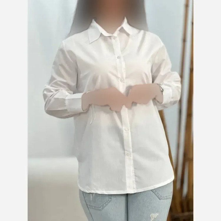 شومیز بیسیک داکرون اعلا سفید فری سایز مناسب سایز 38 تا 46