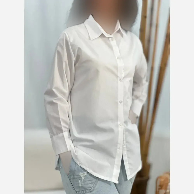 شومیز بیسیک داکرون اعلا سفید فری سایز مناسب سایز 38 تا 46