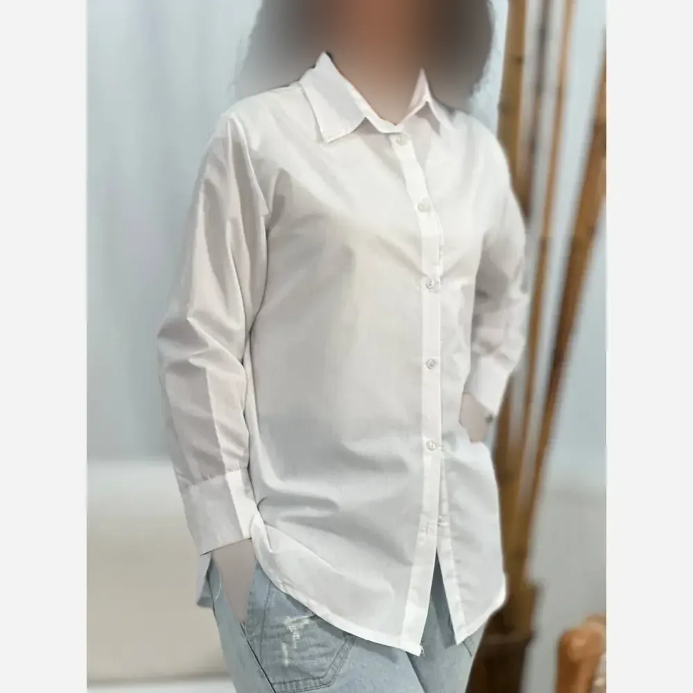 شومیز بیسیک داکرون اعلا سفید فری سایز مناسب سایز 38 تا 46