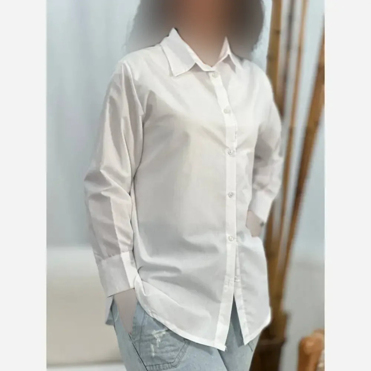 شومیز بیسیک داکرون اعلا سفید فری سایز مناسب سایز 38 تا 46