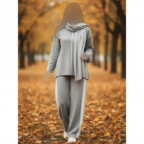 ست بافت بغل خط دار زنانه فری سایز تا 50 بلوز و شلوار بافت نرم و لطیف