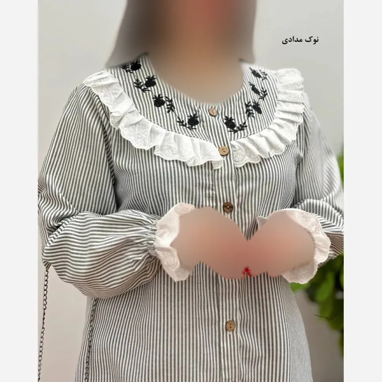 تونیک مانتویی عروسکی افرا لینن دیپلمات یقه گلدوزی شده مناسب نوجوان و جوان سایز 42 تا 46