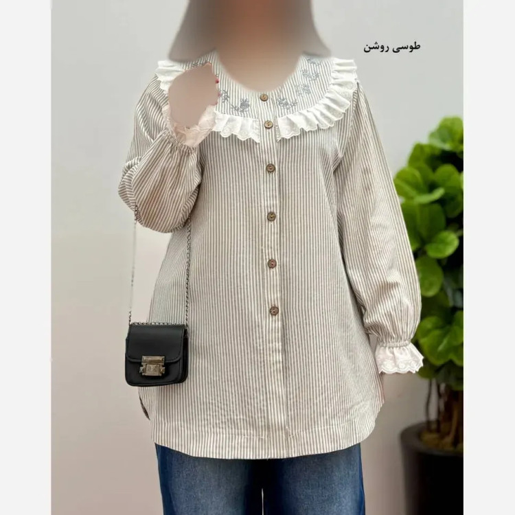 تونیک مانتویی عروسکی افرا لینن دیپلمات یقه گلدوزی شده مناسب نوجوان و جوان سایز 42 تا 46