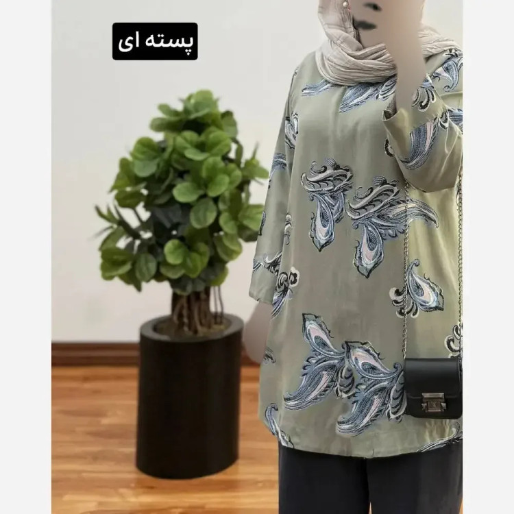 تونیک نخی زنانه مدل آیین طرح بته جقه خنک مناسب بهار و تابستان فری سایز