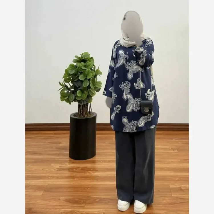 تونیک نخی زنانه مدل آیین طرح بته جقه خنک مناسب بهار و تابستان فری سایز