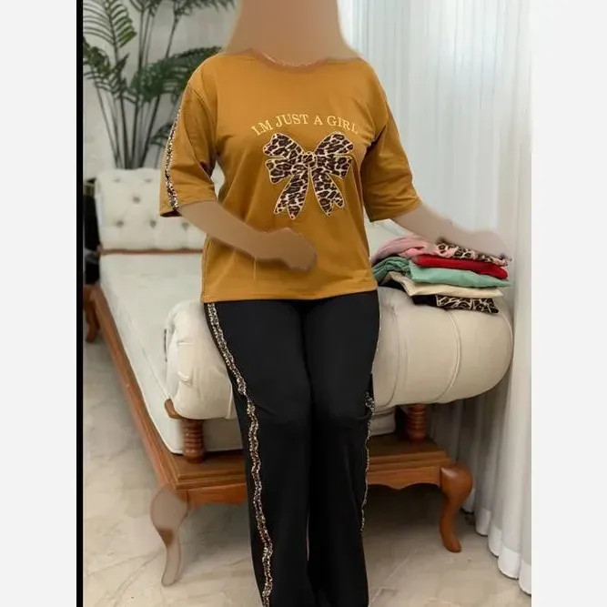 ست پاپیون پلنگی گلکسی پنبه زنانه فری سایز 38_48