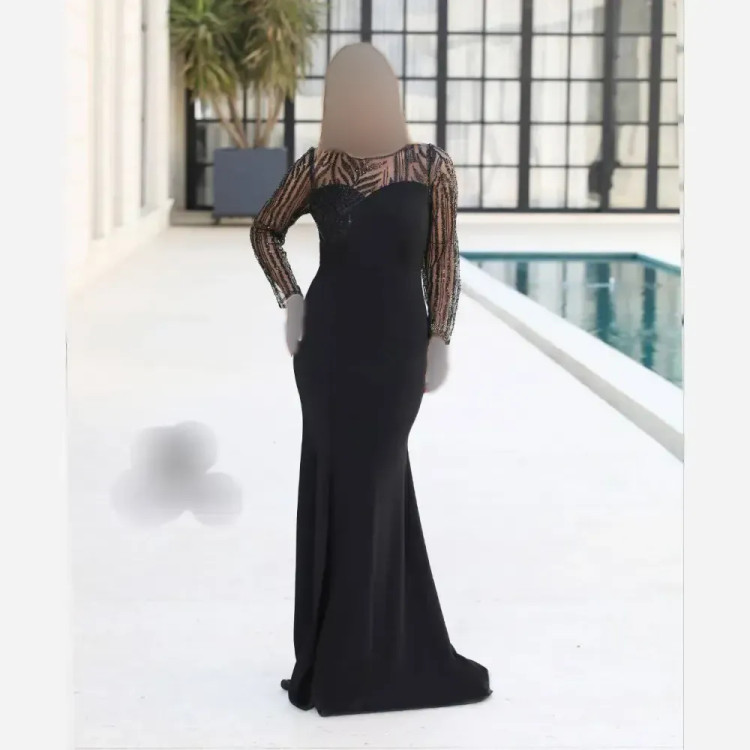 پیراهن ماکسی مدل ژرفا زنانه سایزبندی 36 تا 48 پارچه ملیله و پولک مشکی قد 155
