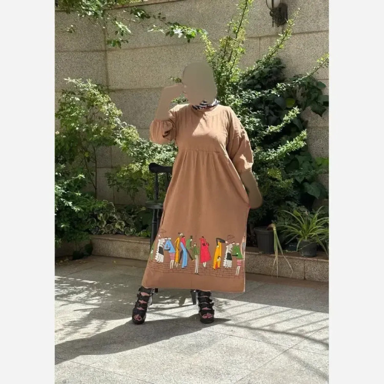 کفتان اورانس زنانه جنس لنین نچرال فری سایز مناسب 36 تا 48 رنگ کرم خاکی شتری
