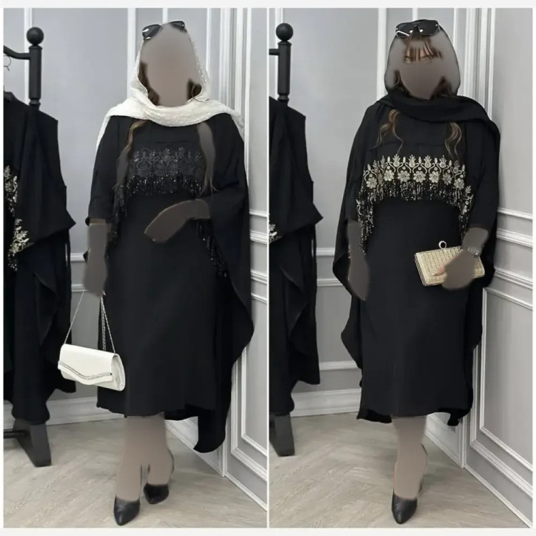 سارافون و رویه پولک دوزی ابروبادی گیپور زنانه فری سایز مشکی طلایی