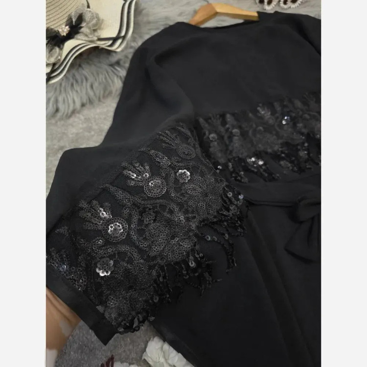 ست پیراهن و رویه شنلی ابروبادی فری سایز مشکی طلایی