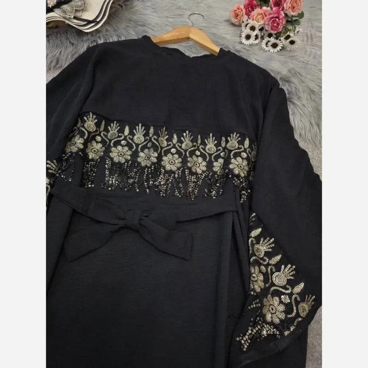 ست پیراهن و رویه شنلی ابروبادی فری سایز مشکی طلایی